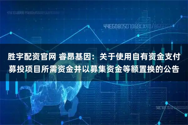 胜宇配资官网 睿昂基因：关于使用自有资金支付募投项目所需资金并以募集资金等额置换的公告